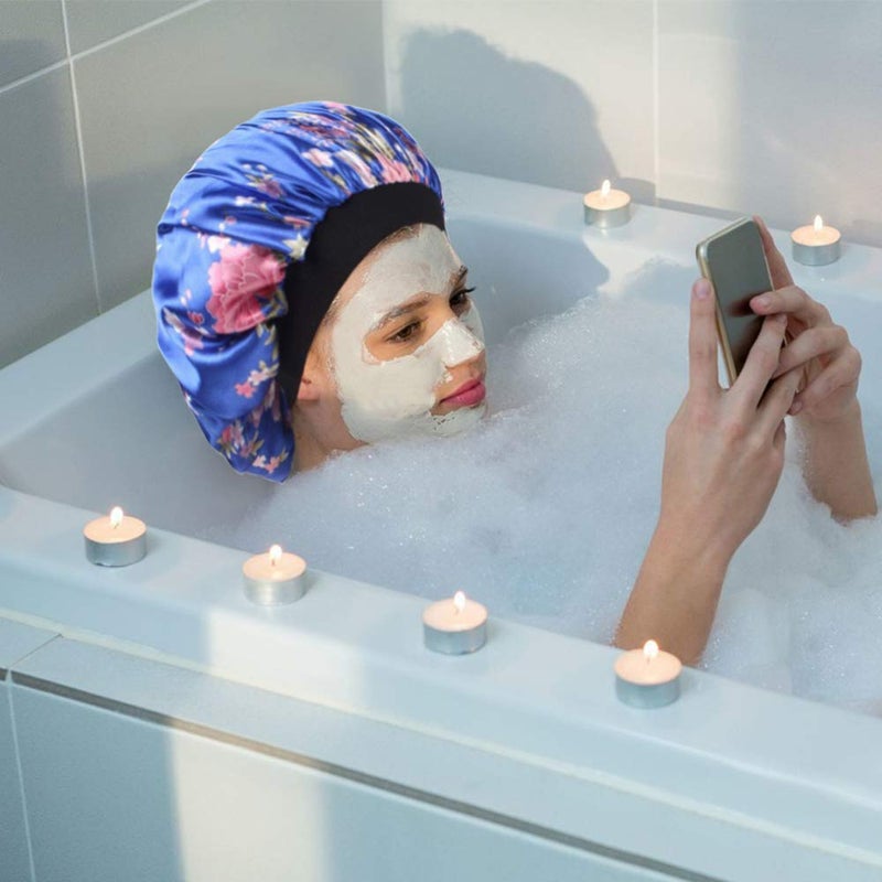 أنيان 4 قطع من قبعة النوم الناعمة من الساتان ذات شريط عريض لصالونات التجميل، قبعة نوم حريرية ليلية، قبعة لتساقط الشعر للنساء، 4 أنماط - Image 4